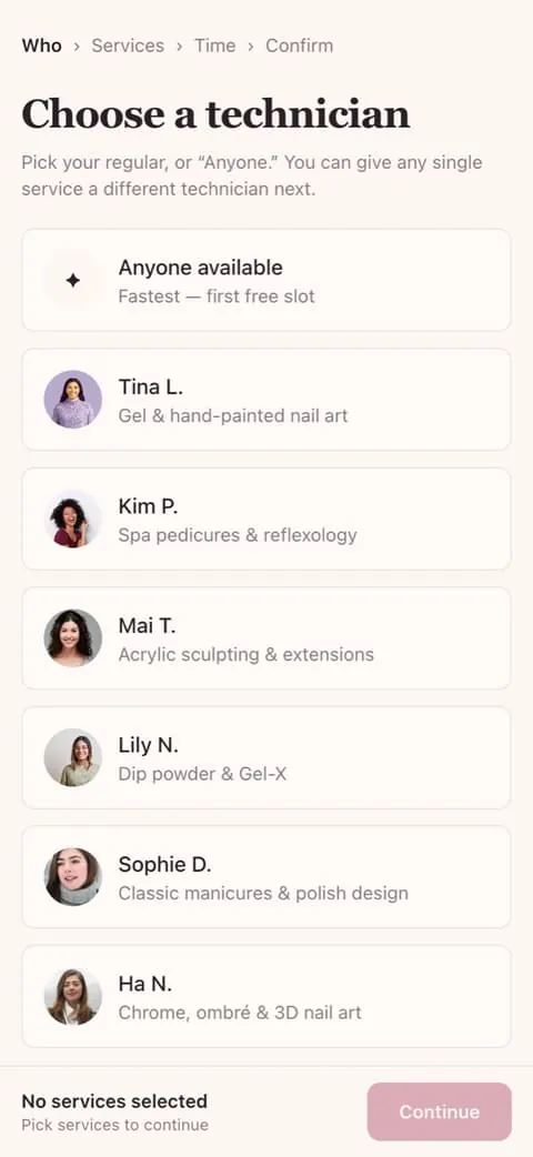 Four-tap booking on mobile