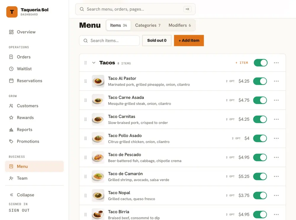 Owner dashboard